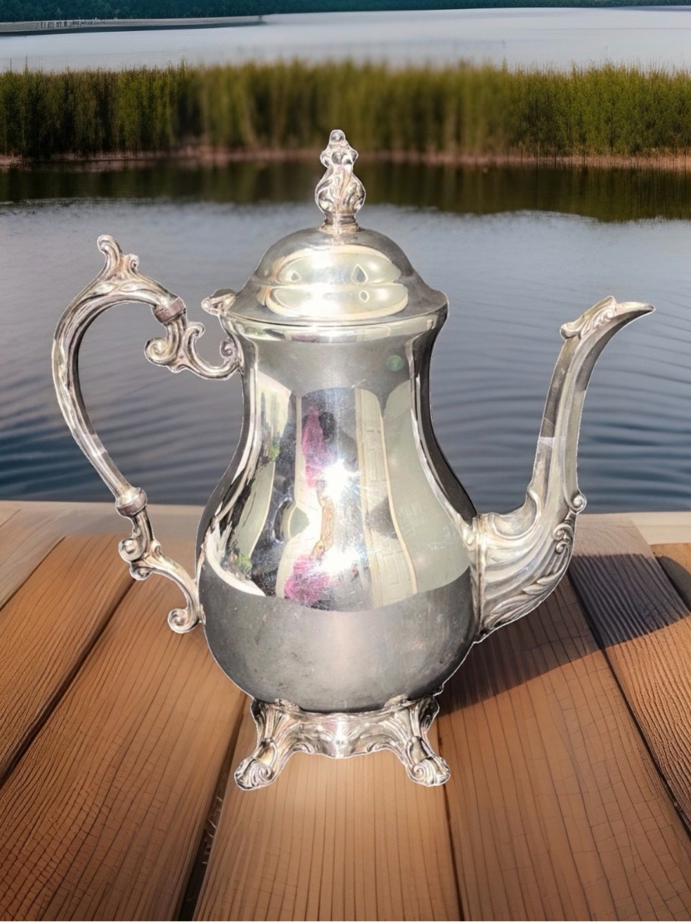 Vtg F.B. Rogers 1883 Ornate Silverplate Footed Coffee Tea Pot 10.5" Victorian